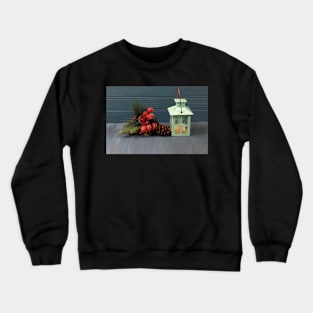 Christmas decorations on a wooden background Crewneck Sweatshirt